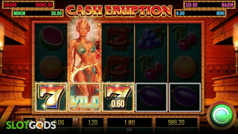 A screenshot of Cash Eruption slot gameplay