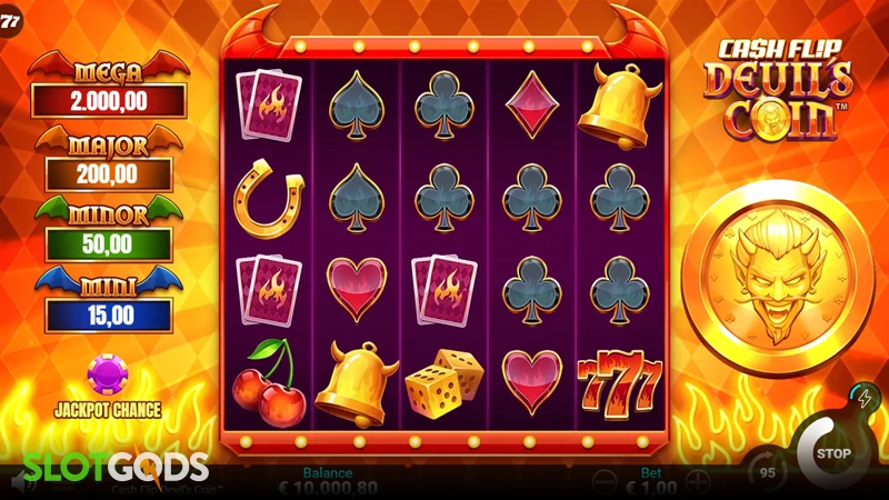 A screenshot of Cash Flip Devils Coin slot gameplay