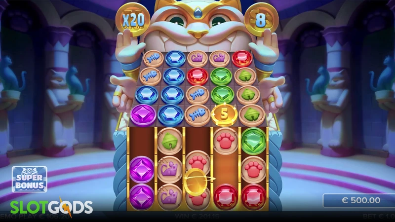 A screenshot of Catemple slot super free spins gameplay