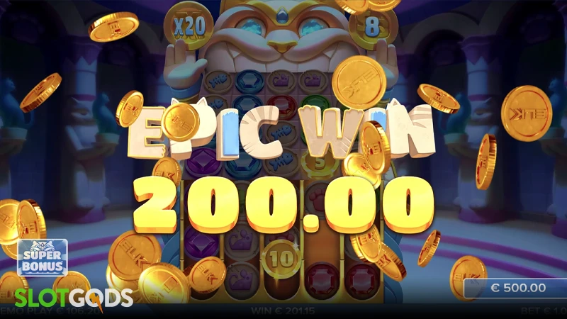 A screenshot of an epic win in Catemple slot