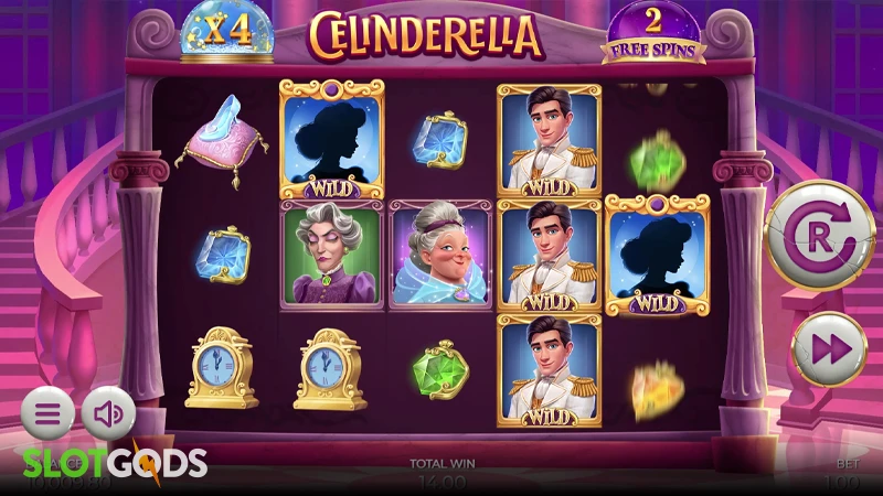 A screenshot of Celinderella slot feature gameplay