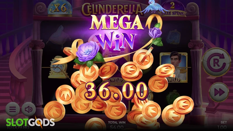 A screenshot of a big win in Celinderella slot