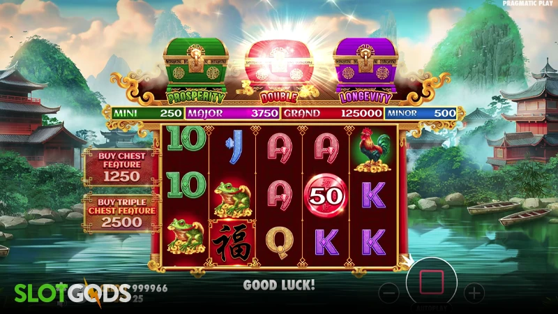 A screenshot of Chests of Cai Shen slot gameplay