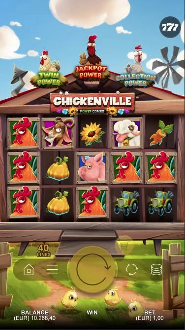 A gameplay screenshot of Chickenville Power Combo slot