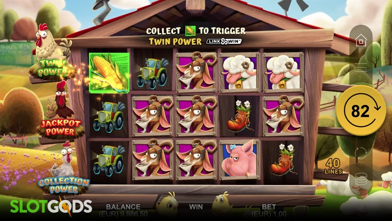 A gameplay screenshot of Chickenville Power Combo slot