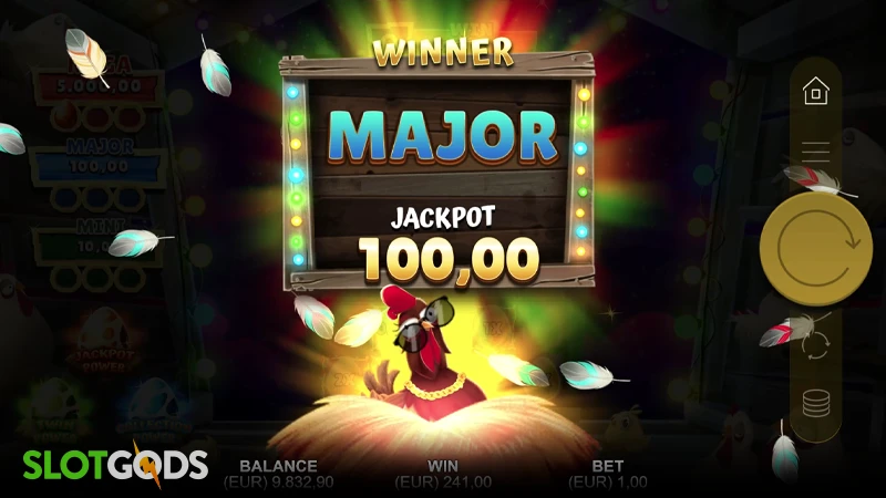 A screenshot of a big win in Chickenville Power Combo slot