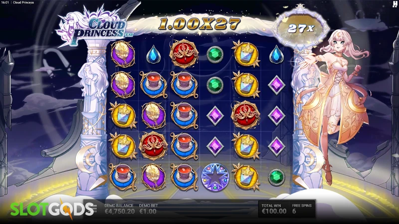 A screenshot of Cloud Princess slot feature gameplay