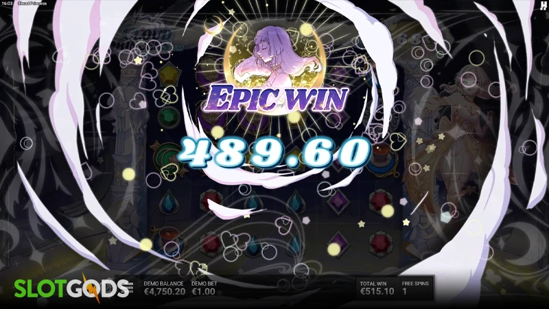 A screenshot of a big win in Cloud Princess slot