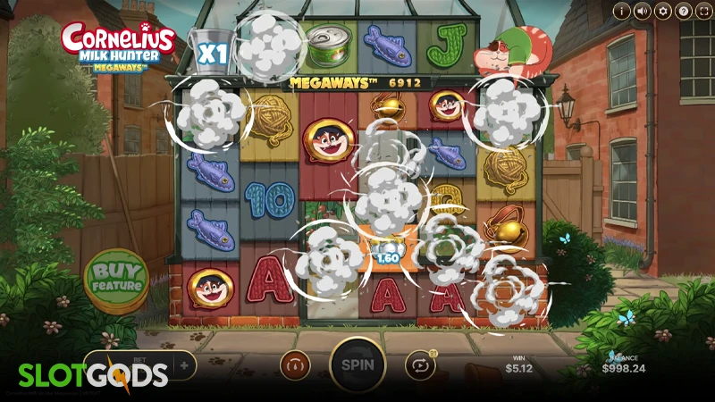 A screenshot of Cornelius Milk Hunter slot gameplay