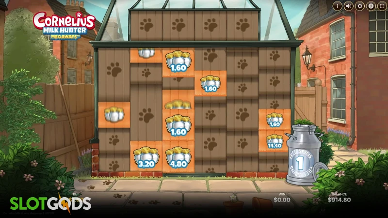 A screenshot of Cornelius Milk Hunter slot feature gameplay