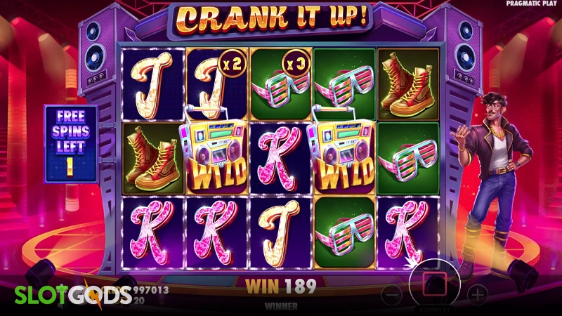 A screenshot of Crank It Up slot feature gameplay