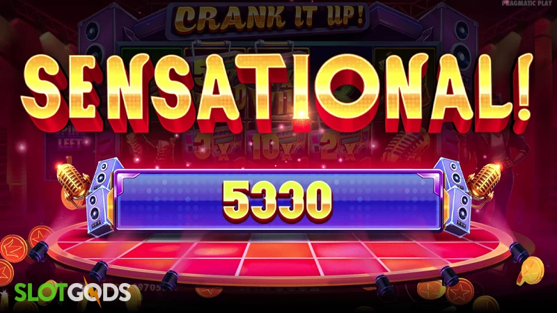 A screenshot of a big win on Crank It Up slot