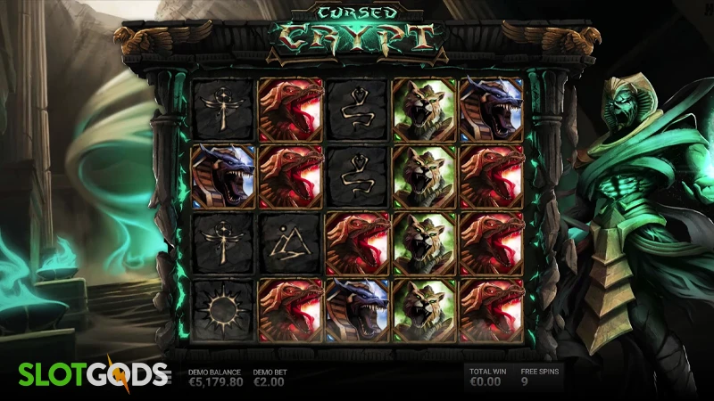 A screenshot of Cursed Crypt slot feature gameplay