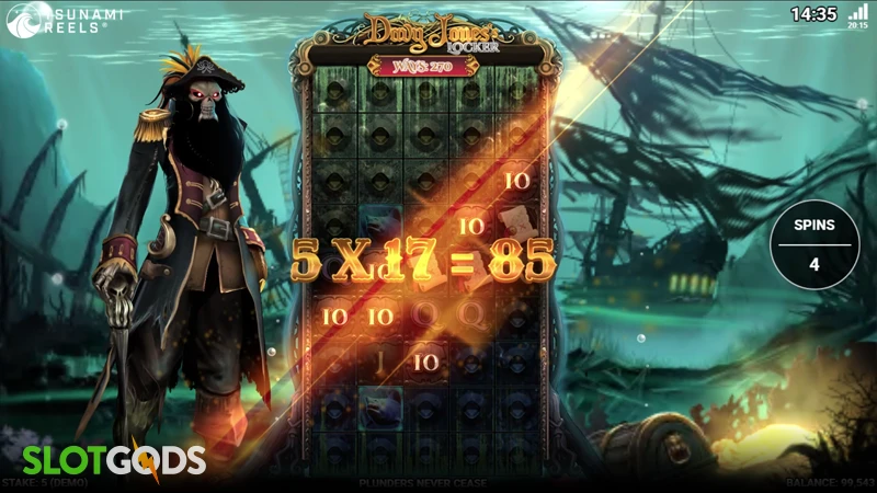 A screenshot of Davy Jones Locker slot feature gameplay