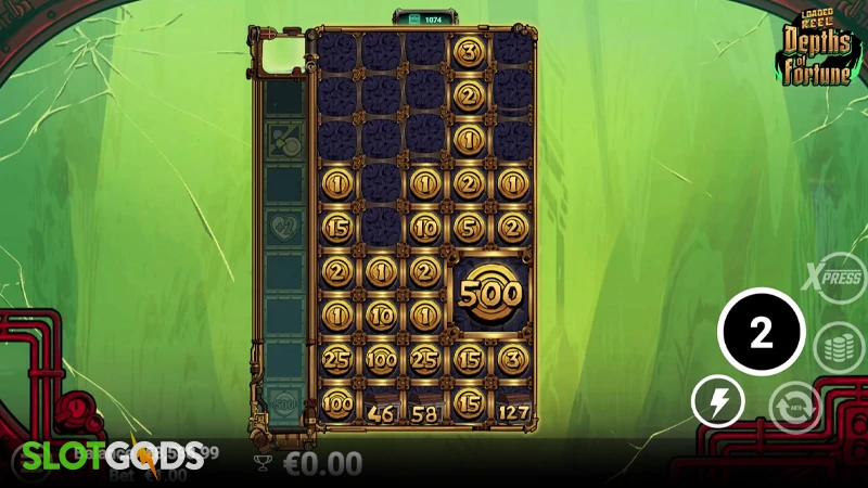 A screenshot of Depths of Fortune slot bonus gameplay