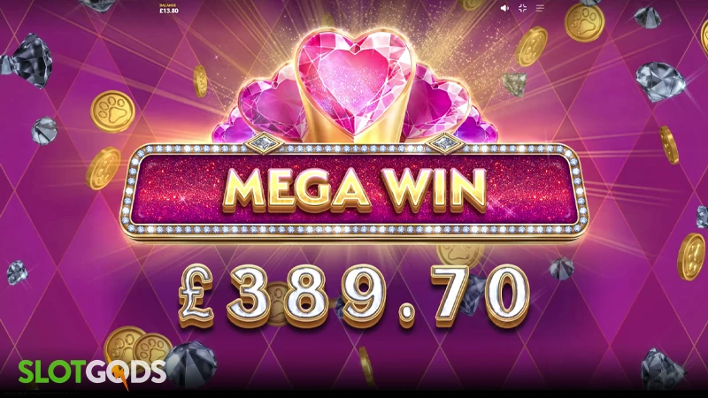 A screenshot of a big win in Diamond Doggies slot