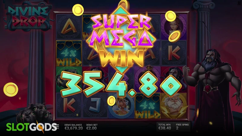 A screenshot of a big win in Divine Drop slot