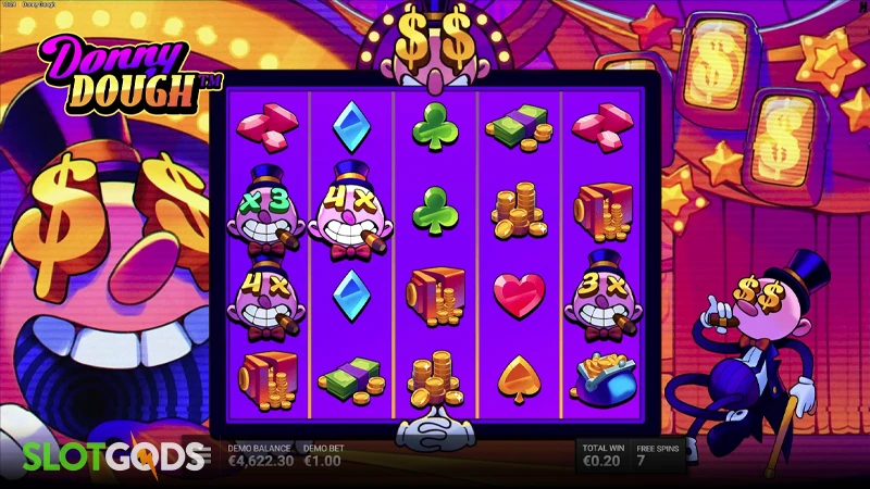 A screenshot of Donny Dough slot feature round