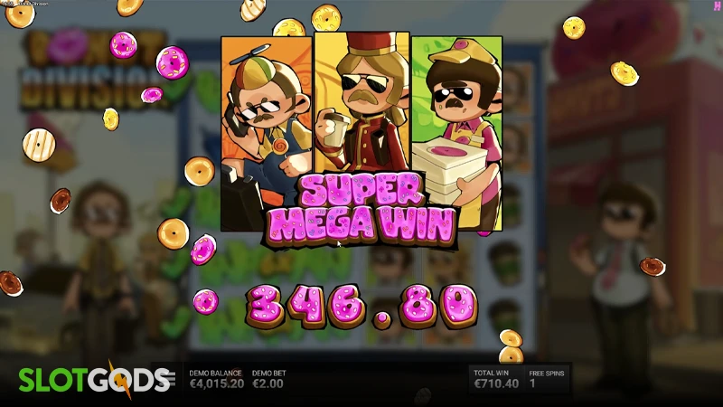 A screenshot of a big win in Donut Division slot