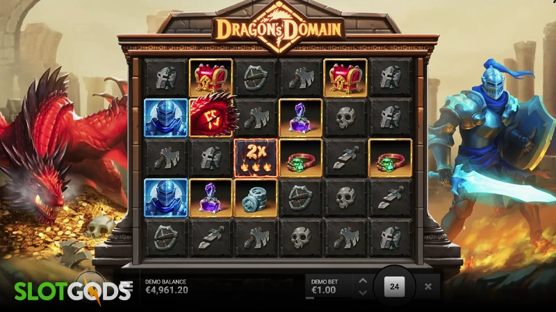 A screenshot of Dragon's Domain slot gameplay