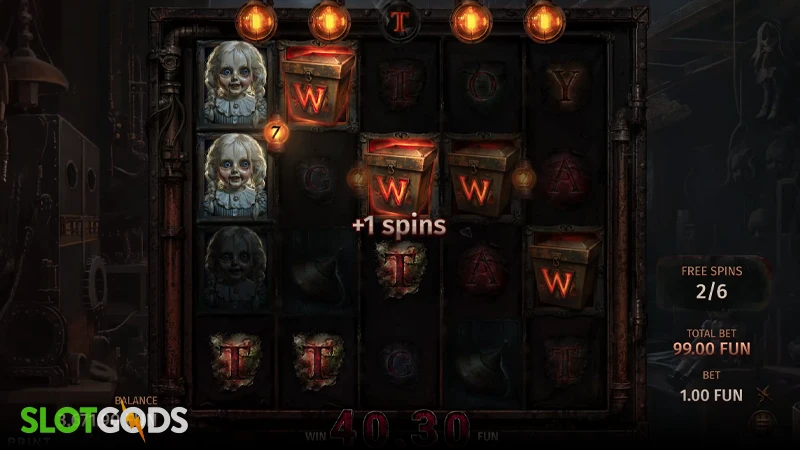 A screenshot of Dreadworks slot feature gameplay