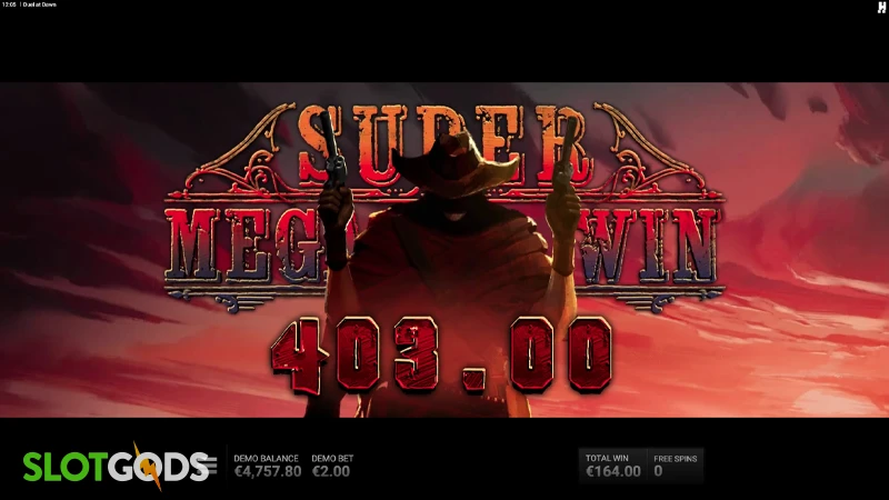 A screenshot of a big win in  Duel at Dawn slot