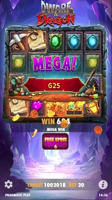 A screenshot of a big win in Dwarf and Dragon slot