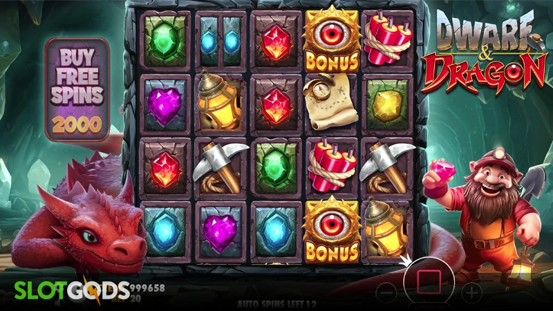 A screenshot of Dwarf and Dragon slot gameplay