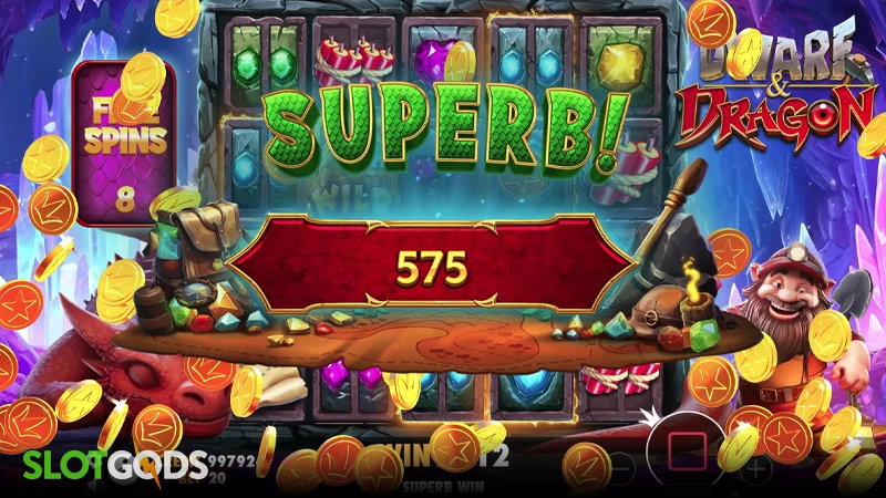 A screenshot of a big win in Dwarf and Dragon slot