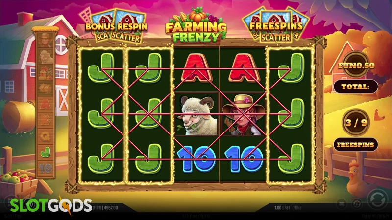 A screenshot of Farming Frenzy slot bonus gameplay