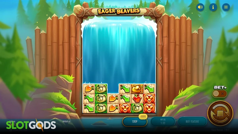 A screenshot of Eager Beavers slot gameplay