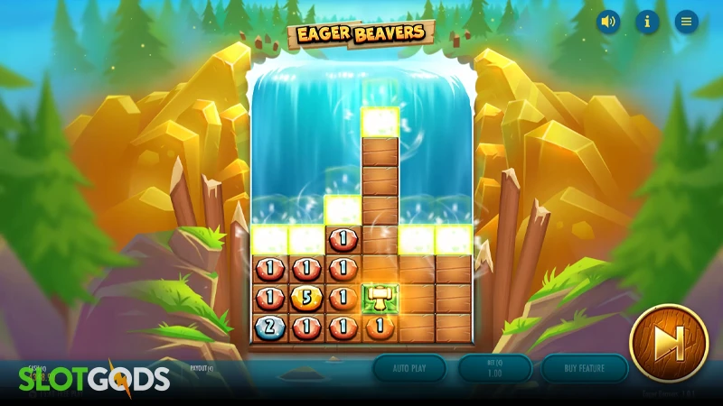 A screenshot of Eager Beavers slot bonus gameplay