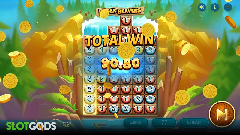 A screenshot of a big win in Eager Beavers slot