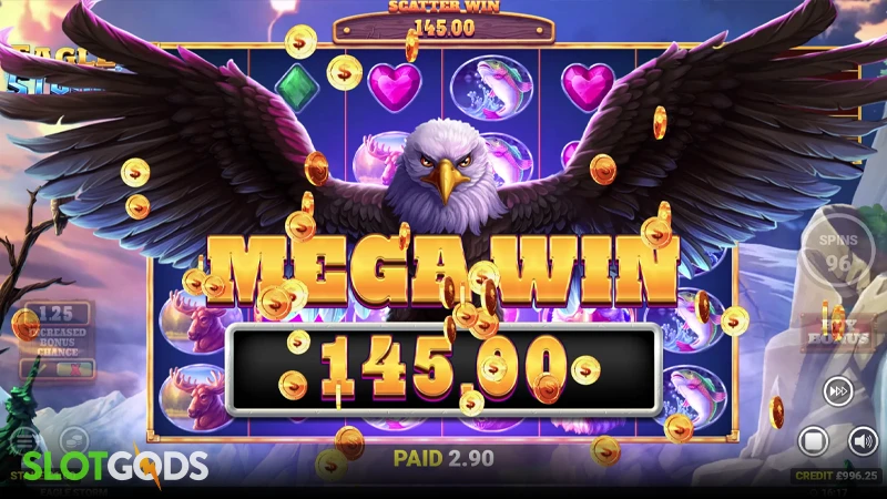 A screenshot of a mega win in Eagle Storm slot