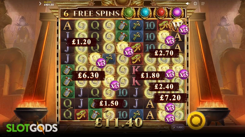 A screenshot of Egypt Clusterbuster slot feature gameplay