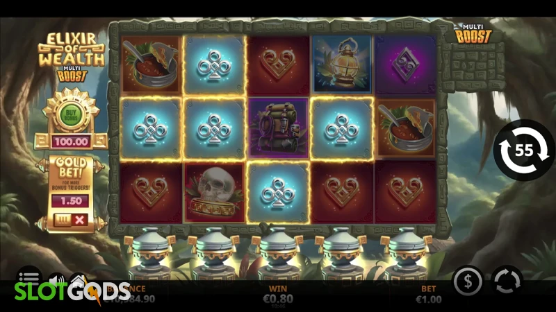 A screenshot of Elixir of Wealth slot gameplay