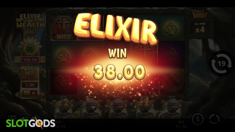 A screenshot of a big win in Elixir of Wealth slot