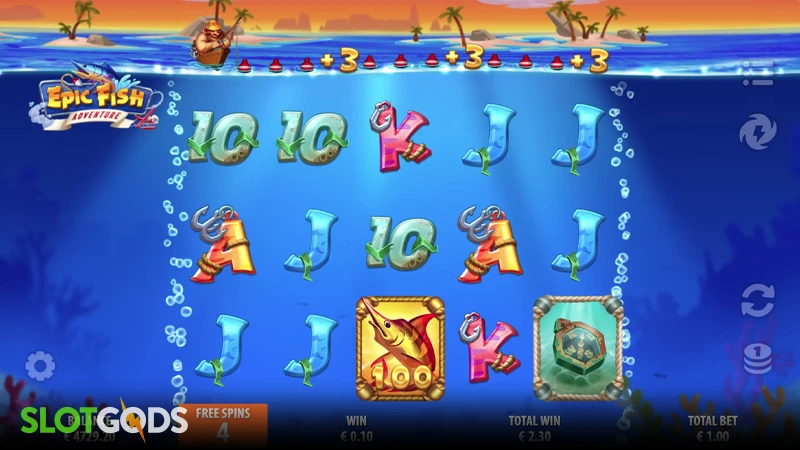 A screenshot of Epic Fish Adventure slot feature gameplay