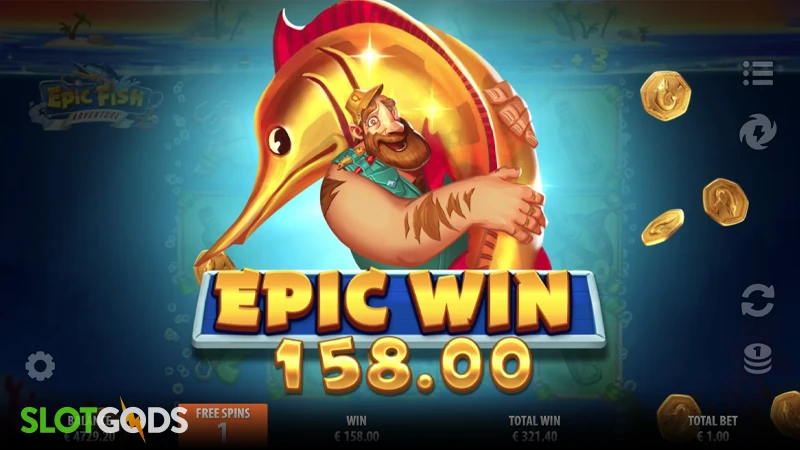 A screenshot of a big win in Epic Fish Adventure slot