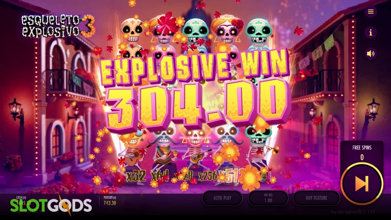 A screenshot of a explosive win in Esqueleto Explosivo 3 slot