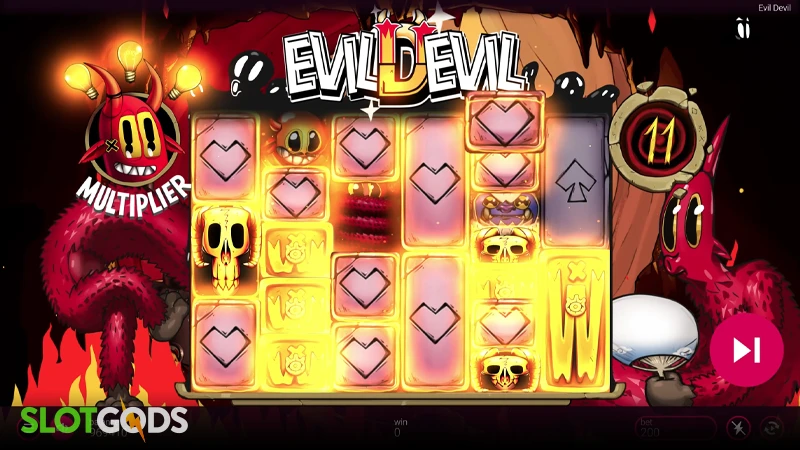 A screenshot of Evil Devil slot bonus round gameplay