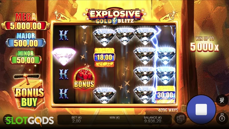 A screenshot of Explosive Gold Blitz slot gameplay