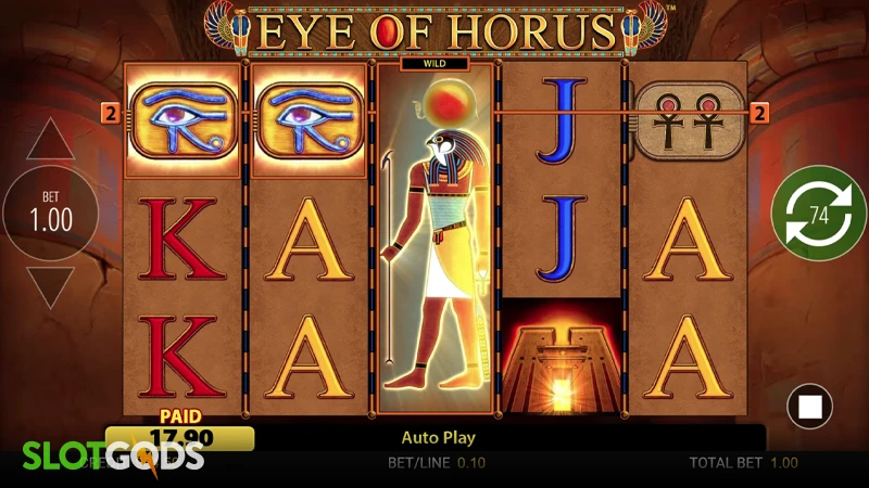 A screenshot of Eye of Horus slot gameplay