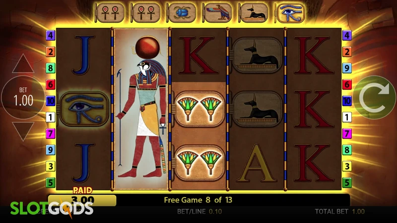 A screenshot of Eye of Horus slot feature gameplay