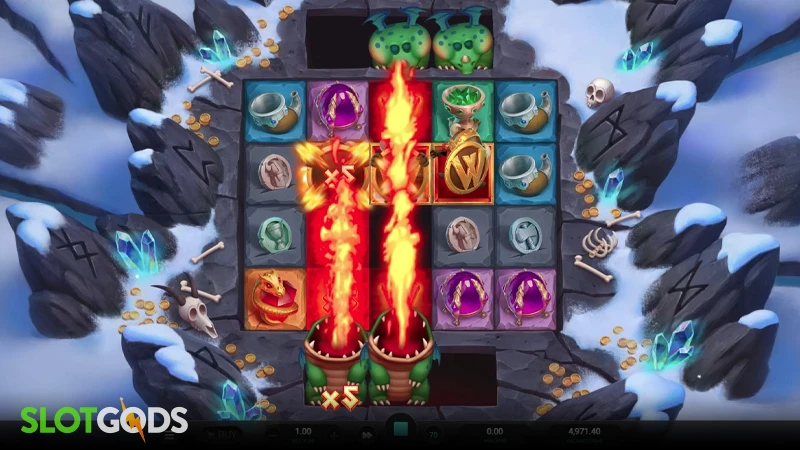 A screenshot of Fang's Inferno Dream Drop slot gameplay