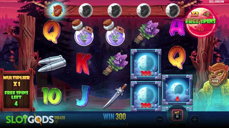 A screenshot of Fangtastic Freespins slot feature gameplay