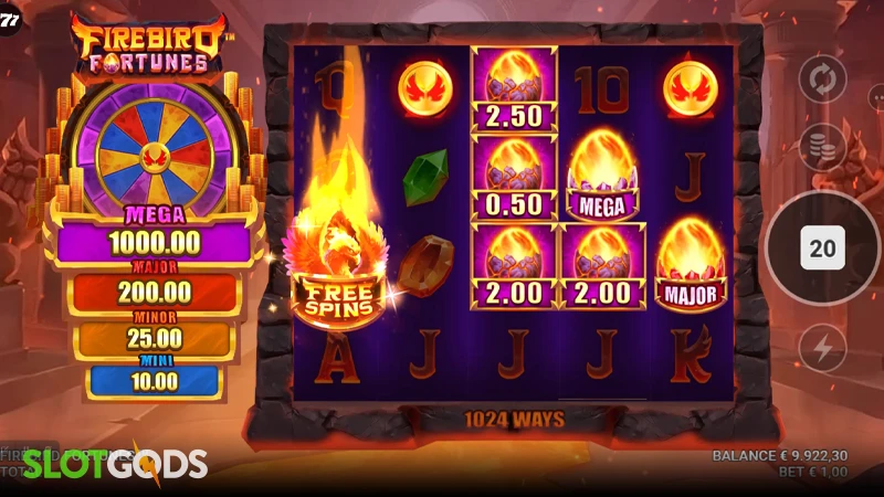 A screenshot of Firebird Fortunes slot gameplay