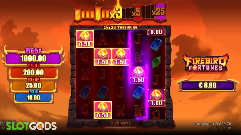 A screenshot of Firebird Fortunes slot feature gameplay