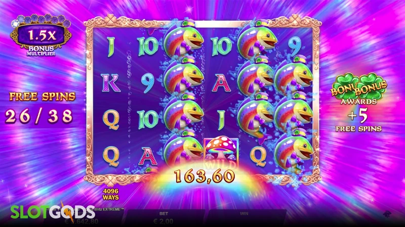 A screenshot of Fishin' Pots of Gold: Gold Blitz Extreme slot feature gameplay