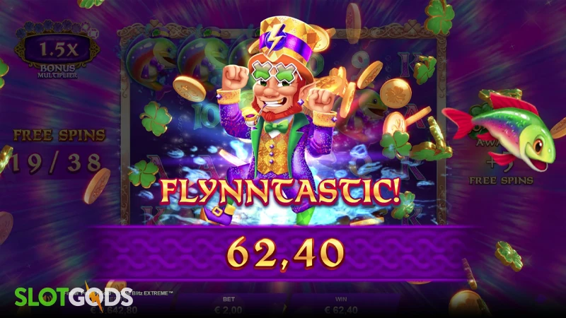 A screenshot of a big win in Fishin' Pots of Gold: Gold Blitz Extreme slot